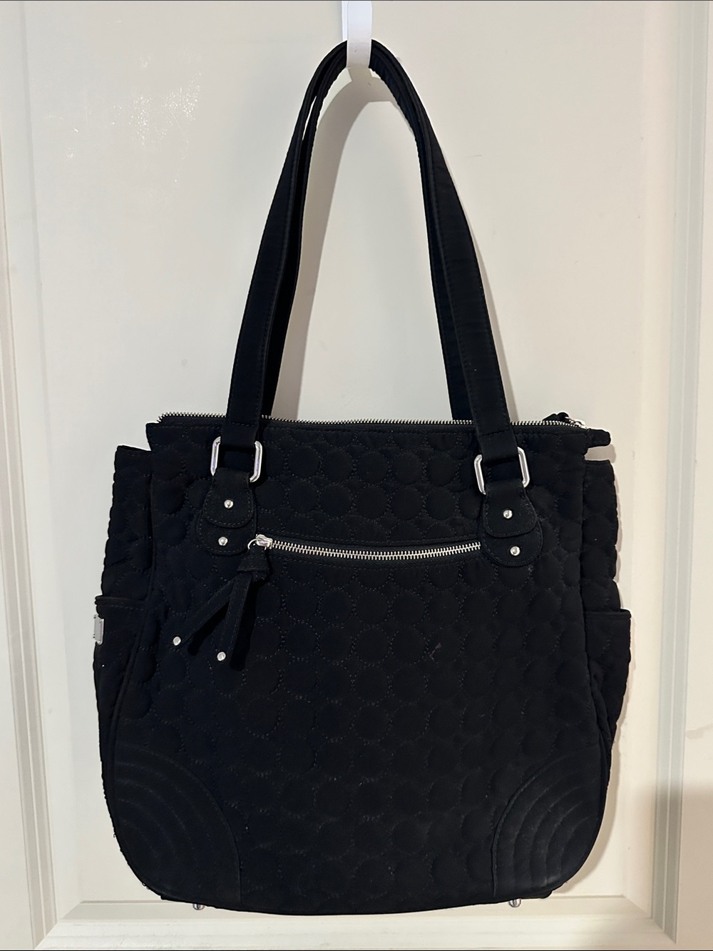 Vera Bradley Black Quilted Tote with Front Zip Pocket